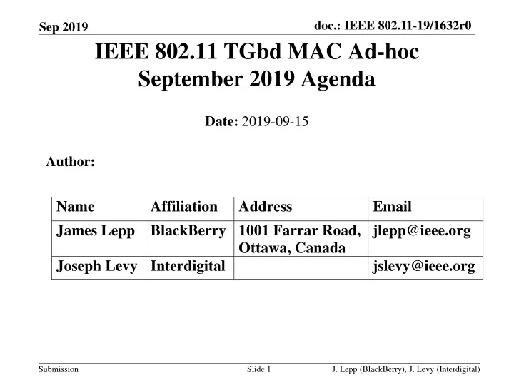 ieee 802 11 tgbd mac ad hoc september 2019 agenda