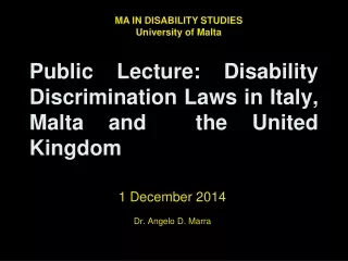 Public Lecture: Disability Discrimination Laws in Italy, Malta and  the United Kingdom
