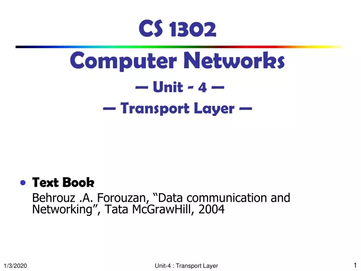 cs 1302 computer networks unit 4 transport layer