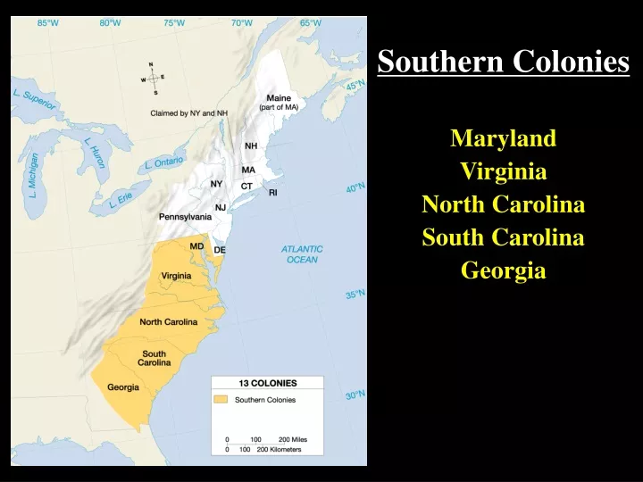 southern colonies maryland virginia north