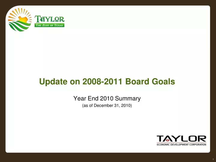 update on 2008 2011 board goals year end 2010