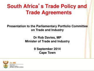 South Africa ’ s Trade Policy and Trade Agreements