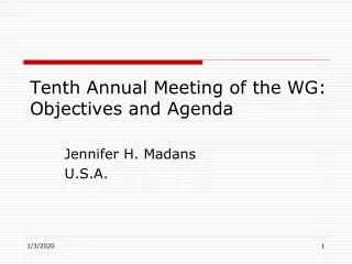 Tenth Annual Meeting of the WG: Objectives and Agenda