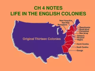 CH 4 NOTES LIFE IN THE ENGLISH COLONIES