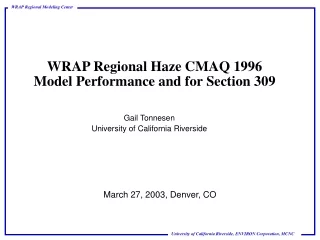 WRAP Regional Haze CMAQ 1996 Model Performance and for Section 309