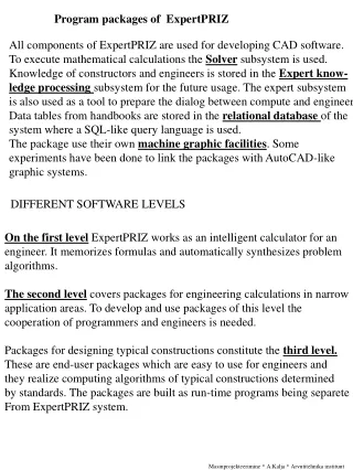 Program packages of  ExpertPRIZ