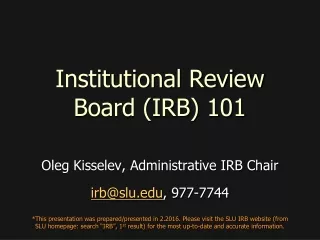 Institutional Review Board (IRB) 101