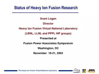 Status of Heavy Ion Fusion Research