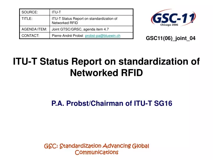 itu t status report on standardization of networked rfid