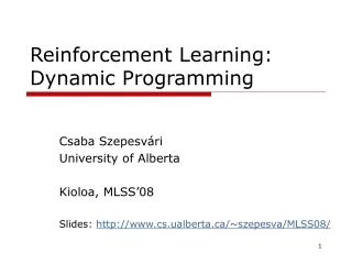 Reinforcement Learning : Dynamic Programming