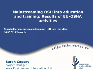 Stakeholder meeting: mainstreaming OSH into education 24.02.2010 Brussels