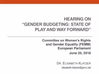 Hearing on  “Gender Budgeting: State of Play and Way Forward”