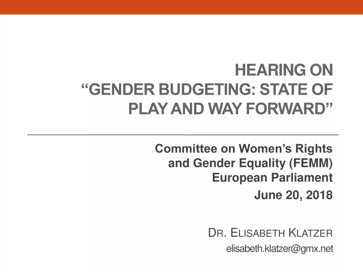 hearing on gender budgeting state of play and way forward
