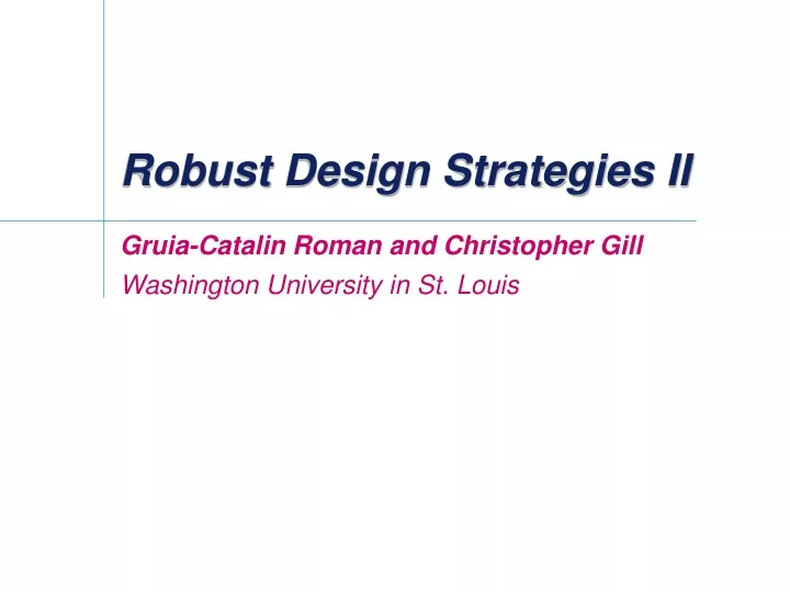 robust design strategies ii