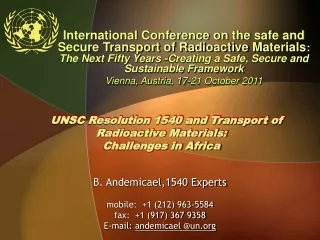 UNSC Resolution 1540 and Transport of Radioactive Materials:  Challenges in Africa