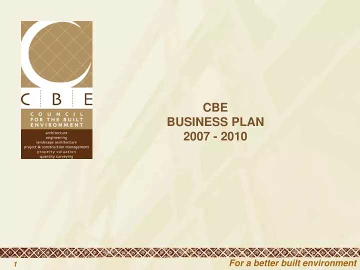 cbe business plan 2007 2010