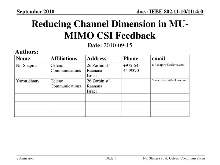 reducing channel dimension in mu mimo csi feedback
