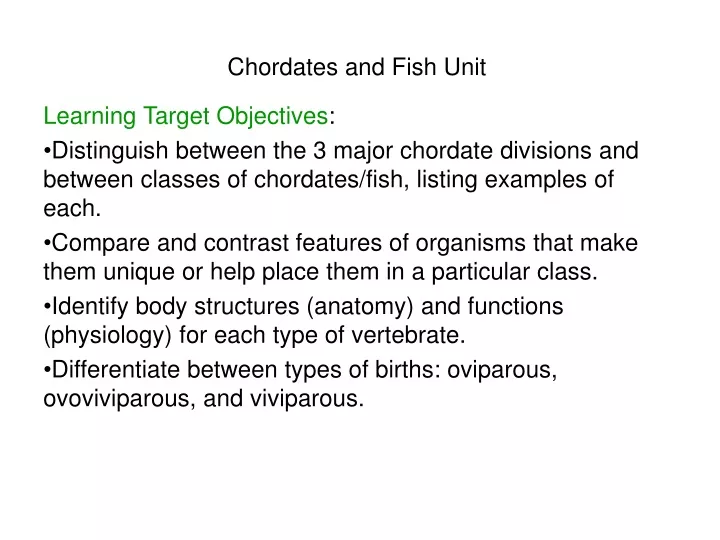 chordates and fish unit learning target