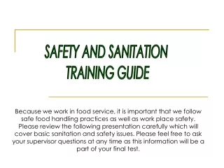 SAFETY AND SANITATION  TRAINING GUIDE