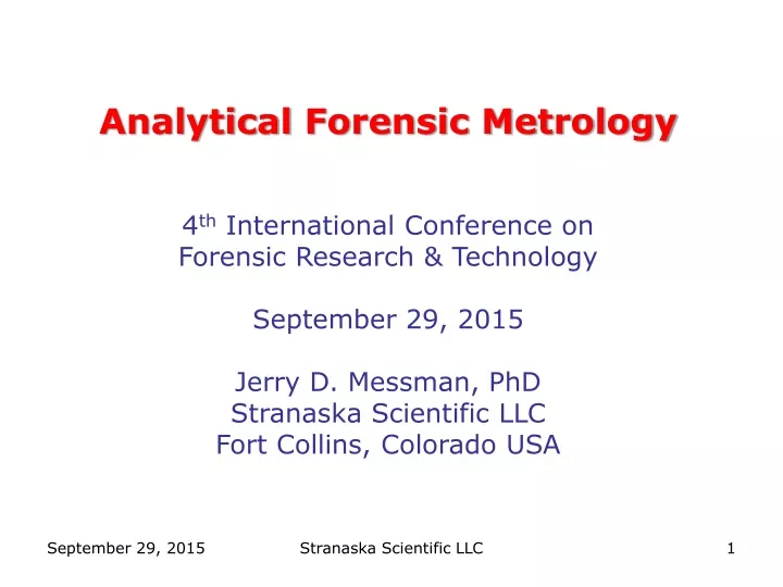 analytical forensic metrology 4 th international