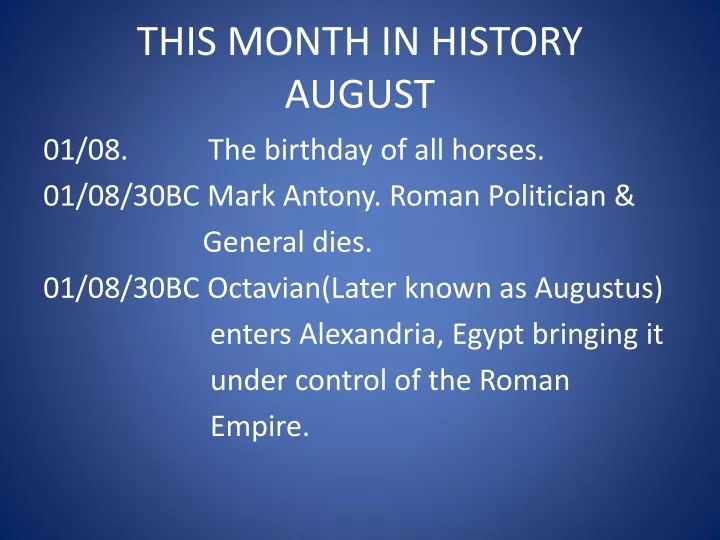 this month in history august