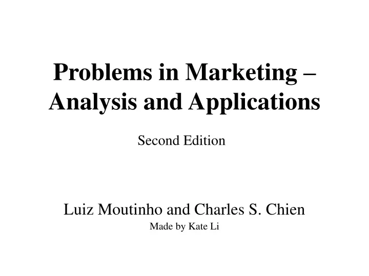 problems in marketing analysis and applications