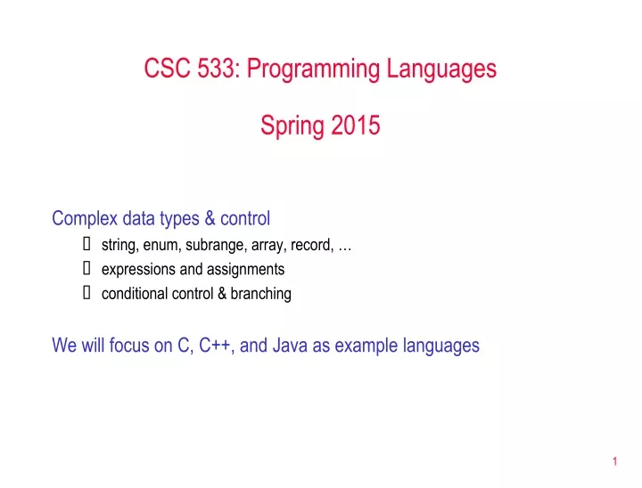 csc 533 programming languages spring 2015