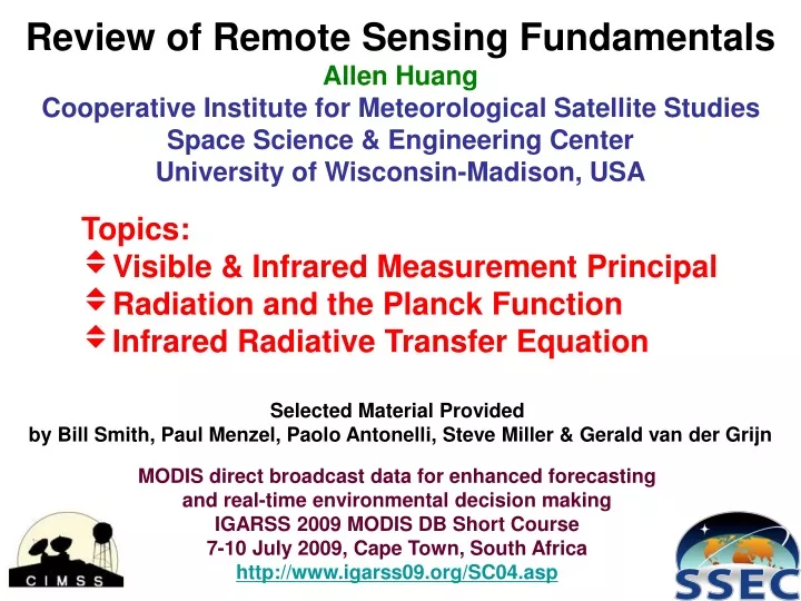 review of remote sensing fundamentals allen huang