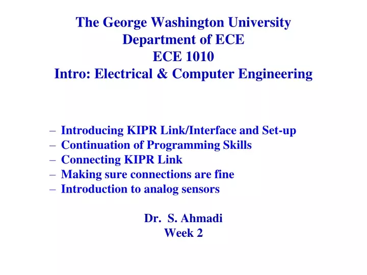 the george washington university department of ece ece 1010 intro electrical computer engineering