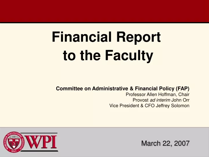 financial report to the faculty