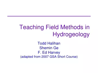 Teaching Field Methods in Hydrogeology