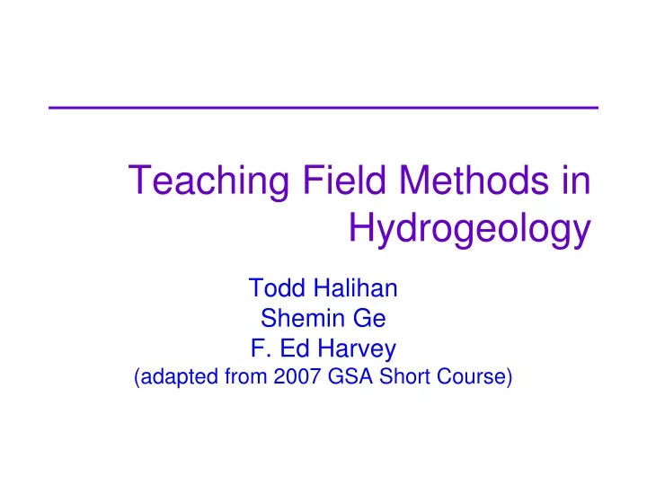 teaching field methods in hydrogeology