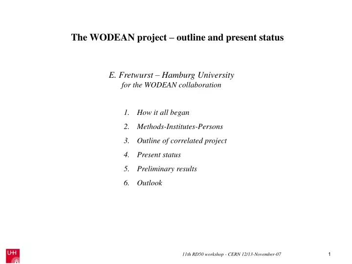 the wodean project outline and present status