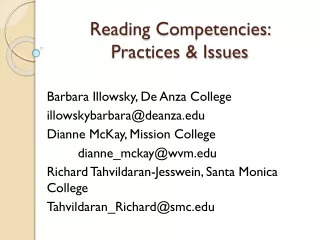 Reading Competencies: Practices &amp; Issues