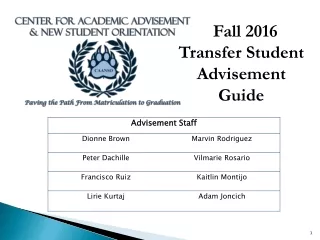 Fall 2016 Transfer Student Advisement Guide