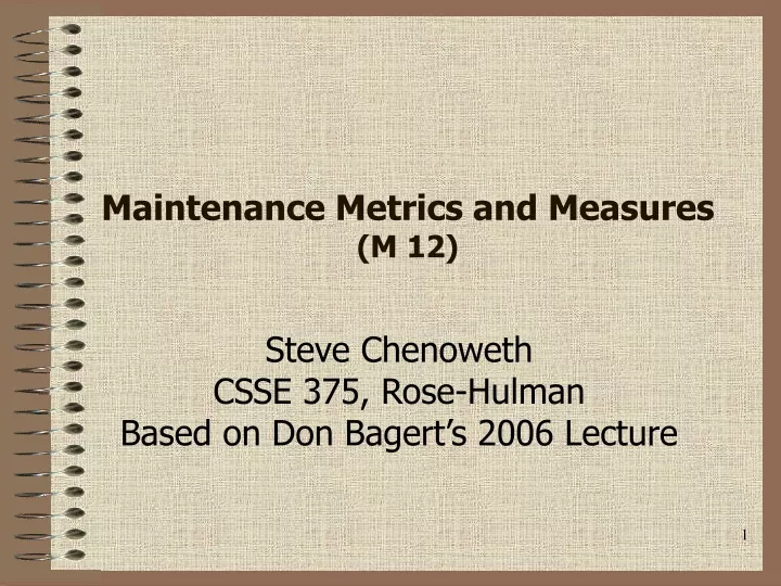 maintenance metrics and measures m 12