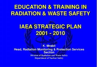 EDUCATION &amp; TRAINING IN RADIATION &amp; WASTE SAFETY IAEA STRATEGIC PLAN 2001 - 2010