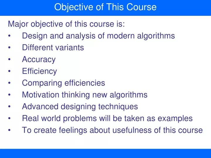 objective of this course