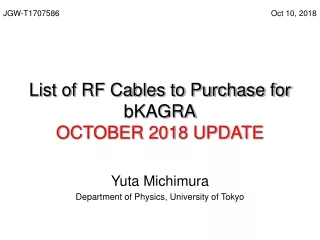 List of RF Cables to Purchase for bKAGRA OCTOBER 2018 UPDATE