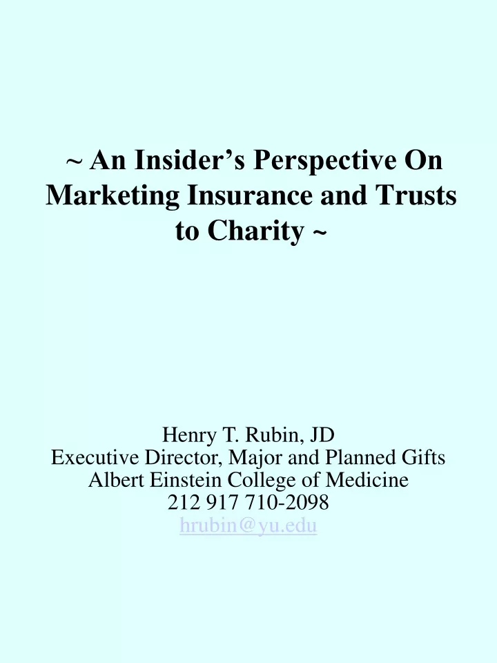 an insider s perspective on marketing insurance and trusts to charity
