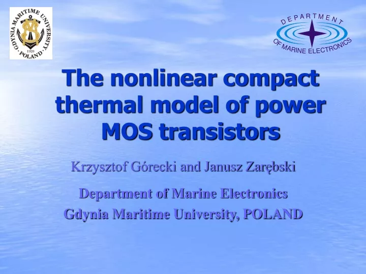 the nonlinear compact thermal model of power mos transistors
