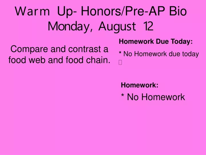 warm up honors pre ap bio monday august 12