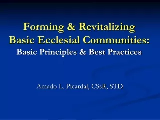 Forming &amp; Revitalizing   Basic Ecclesial Communities: Basic Principles &amp; Best Practices