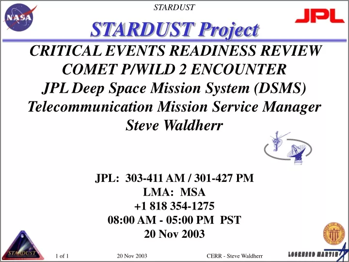stardust project critical events readiness review