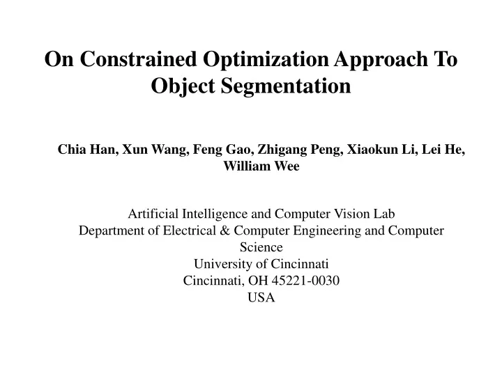 on constrained optimization approach to object segmentation
