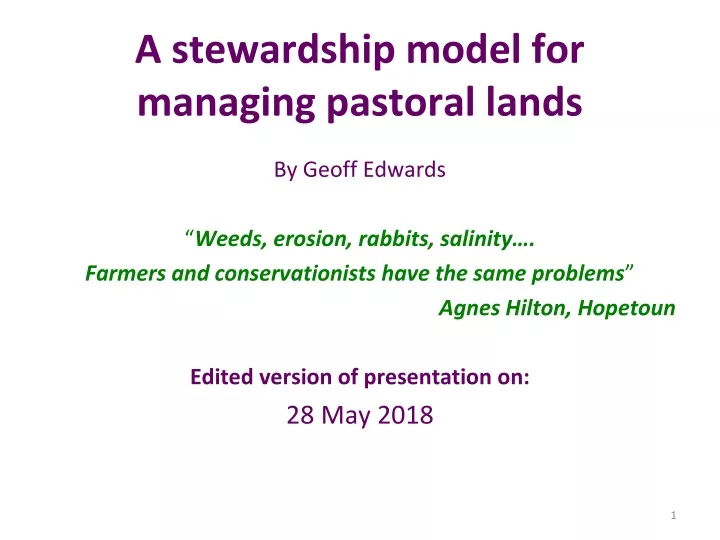 a stewardship model for managing pastoral lands