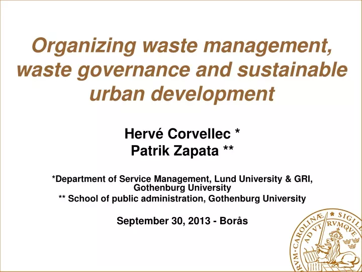 organizing waste management waste governance and sustainable urban development