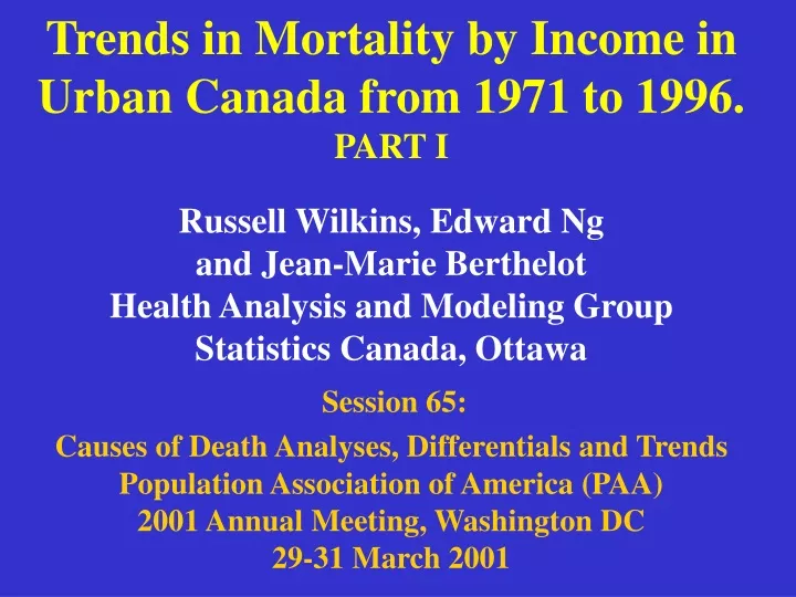 trends in mortality by income in urban canada
