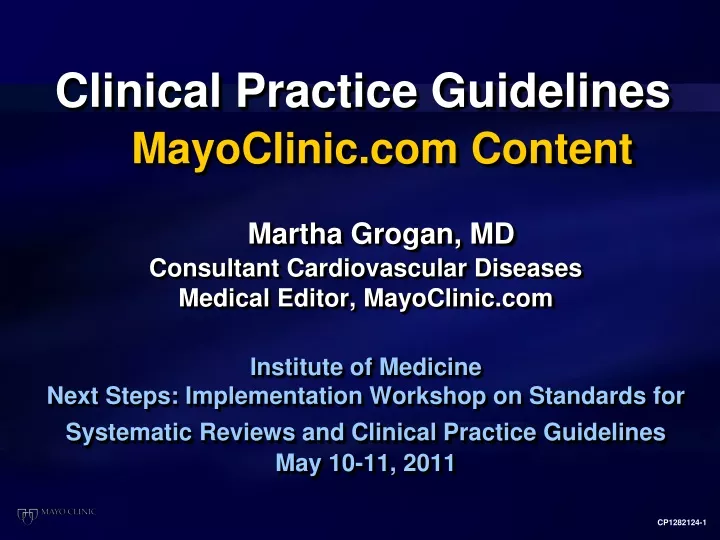 clinical practice guidelines mayoclinic com content