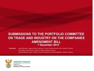 SUBMISSIONS TO THE PORTFOLIO COMMITTEE ON TRADE AND INDUSTRY ON THE COMPANIES AMENDMENT BILL